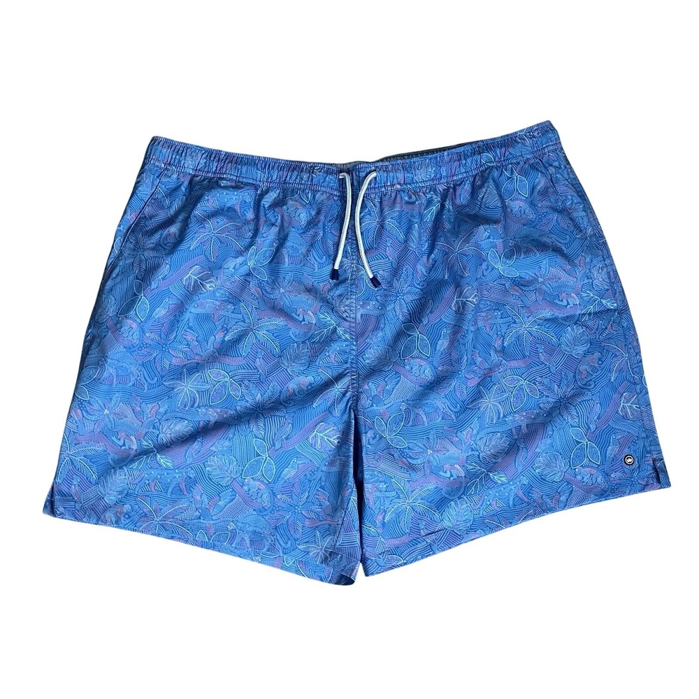 Peter Millar Barracuda Mens Blue Swim Trunks Tropical Pattern Size XXL Lined